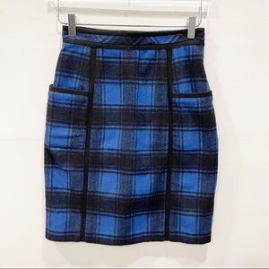 Adam Lippes Wool Cashmere Plaid Skirt Side Pocket Blue Black 4